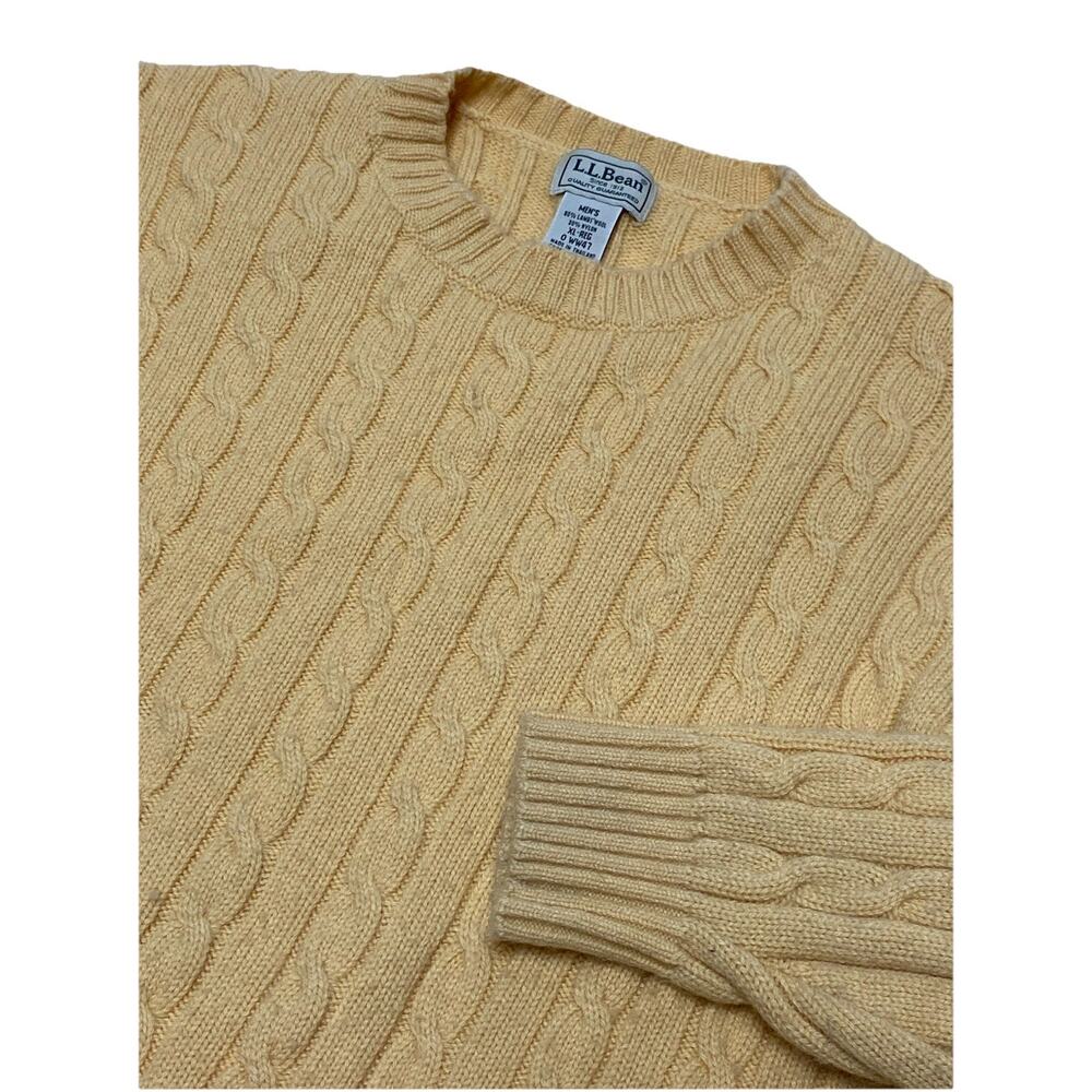 LL Bean Cable-knit Fisherman Sweater Long Sleeve Men’s XL Yellow Lambs Wool